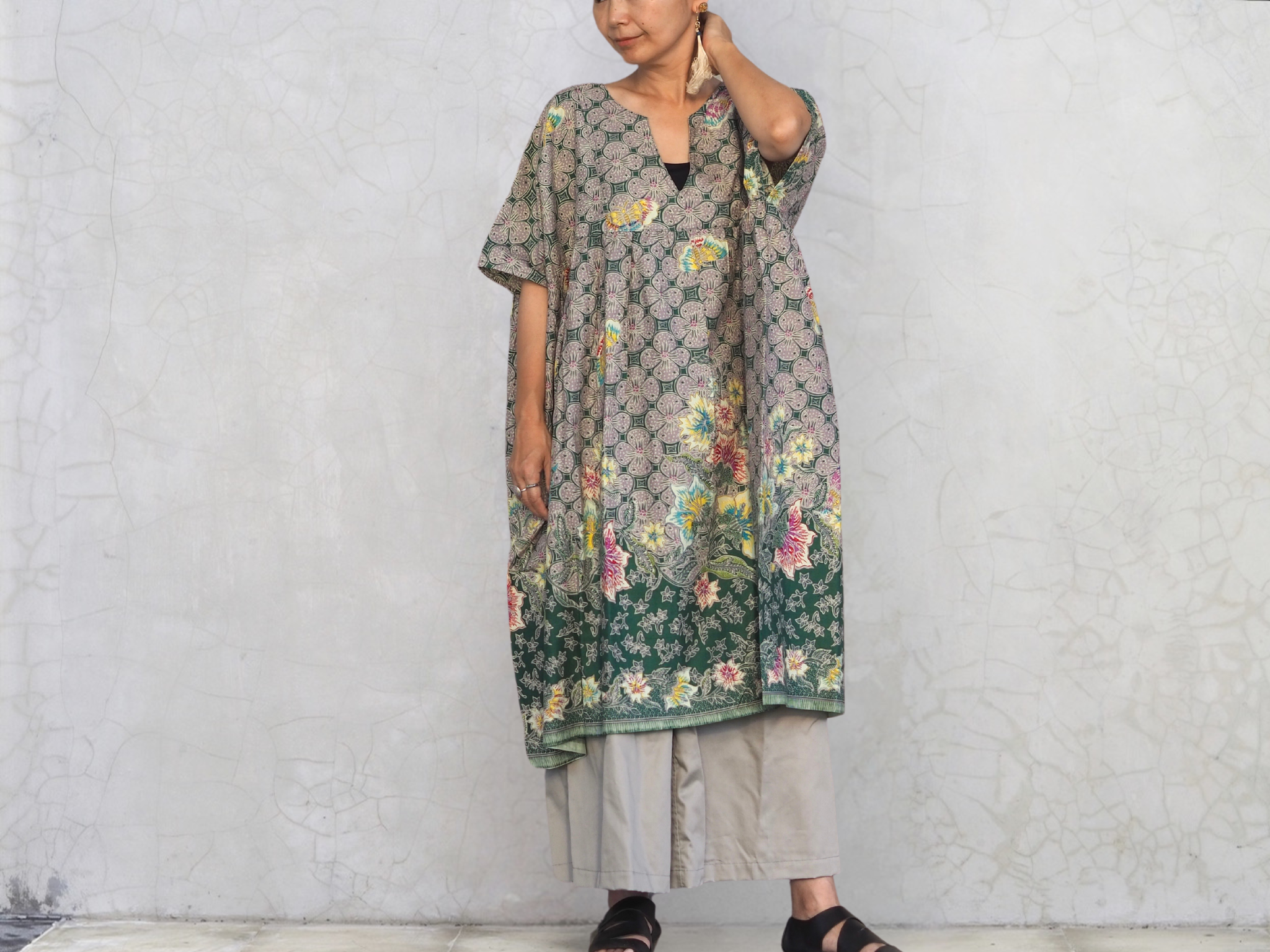 ボタニカル柄/ゆったりチュニックワンピース
