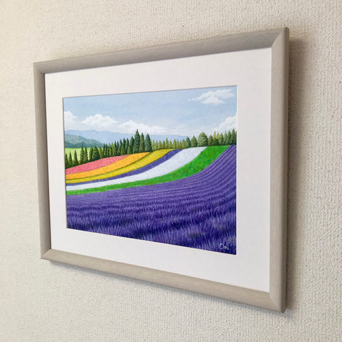 アクリル画　原画　「ラベンダー畑12」額縁付　SMサイズ　風景画 アクリル画 原画 「ラベンダー畑12」額縁付 SMサイズ 風景画
