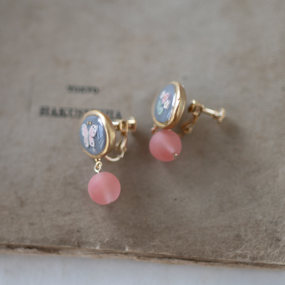 蝴蝶與花朵 鏡框　耳環 / 耳夾 / 橢圓　cherry quartz 第9張的照片