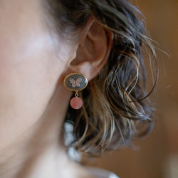 蝴蝶與花朵 鏡框　耳環 / 耳夾 / 橢圓　cherry quartz 第3張的照片