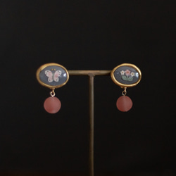 蝴蝶與花朵 鏡框　耳環 / 耳夾 / 橢圓　cherry quartz 第5張的照片