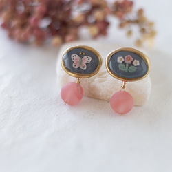 蝴蝶與花朵 鏡框　耳環 / 耳夾 / 橢圓　cherry quartz 第6張的照片