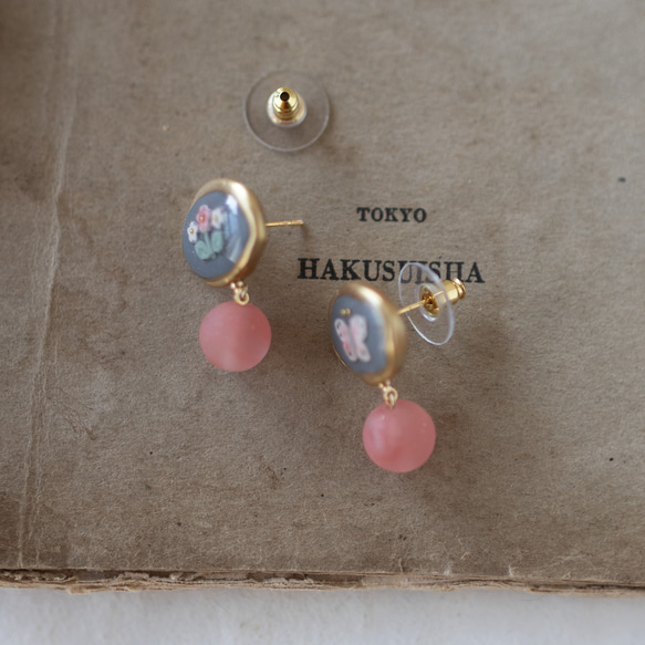 蝴蝶與花朵 鏡框　耳環 / 耳夾 / 橢圓　cherry quartz 第8張的照片