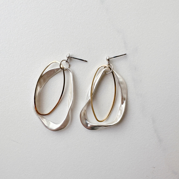 金属アレルギー　チタン　ダブルフープ　大ぶりフープ　コンビピアス　シルバー　ピアス イヤリング　大ぶり　シルバー 7枚目の画像