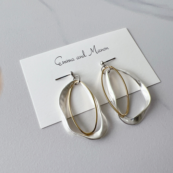 金属アレルギー　チタン　ダブルフープ　大ぶりフープ　コンビピアス　シルバー　ピアス イヤリング　大ぶり　シルバー 10枚目の画像