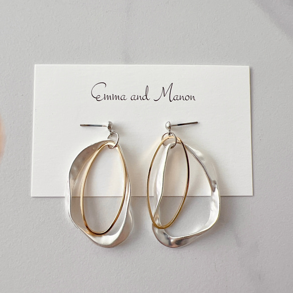 金属アレルギー　チタン　ダブルフープ　大ぶりフープ　コンビピアス　シルバー　ピアス イヤリング　大ぶり　シルバー 9枚目の画像