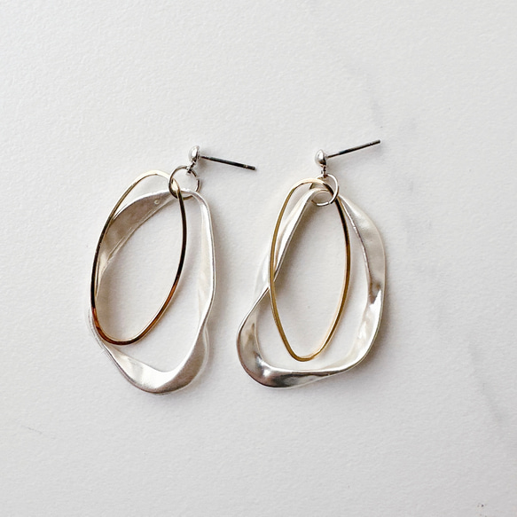 金属アレルギー　チタン　ダブルフープ　大ぶりフープ　コンビピアス　シルバー　ピアス イヤリング　大ぶり　シルバー 2枚目の画像
