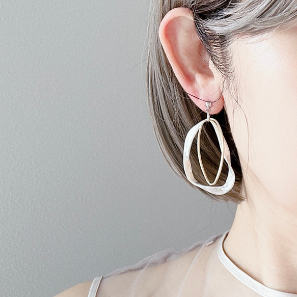 金属アレルギー　チタン　ダブルフープ　大ぶりフープ　コンビピアス　シルバー　ピアス イヤリング　大ぶり　シルバー 5枚目の画像