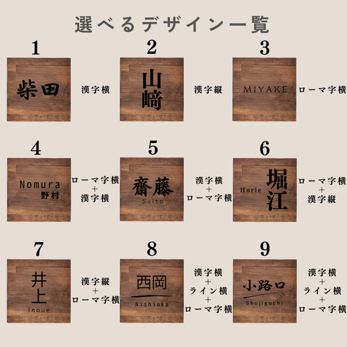アンティーク調の木製表札/ロゴ彫刻/レーザー彫刻 表札・ネーム