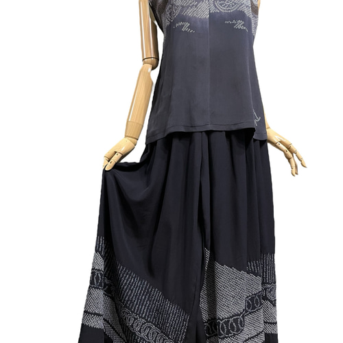 送料無料 着物 リメイク 正絹 兵児帯 フレア ブラウス L〜LL