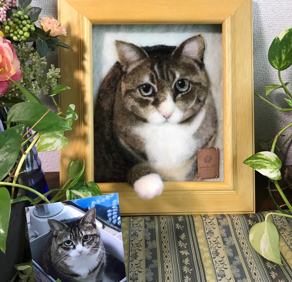 受注制作|おててにぎにぎペットそっくり羊毛フェルトアートフレーム(M) 