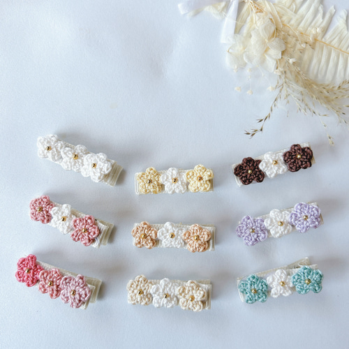 選べる20種 】3連フラワーのヘアクリップ キッズ ベビー アクセサリー