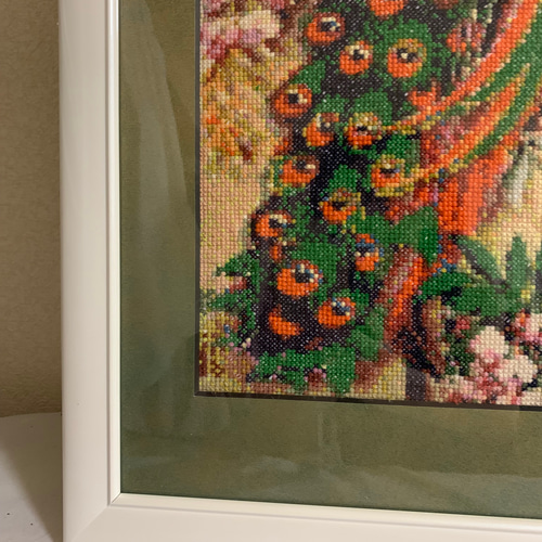 孔雀刺繍額縁横幅123cm 大きい