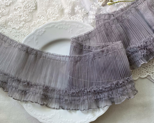 再入荷＊50cm単位 BK240830 綺麗 広幅 チュールプリーツフリルブレード