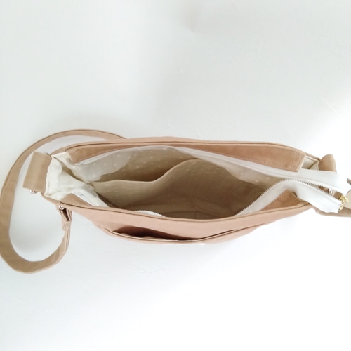 大きめ】帆布サコッシュ キャメル ポシェット ショルダーバッグ 無地