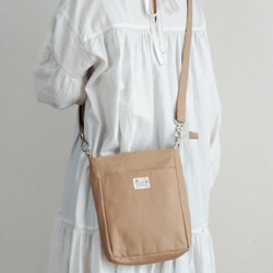 moi様オーダー☆帆布の横長サコッシュ 大きめ】帆布サコッシュ キャメル ポシェット ショルダーバッグ 無地
