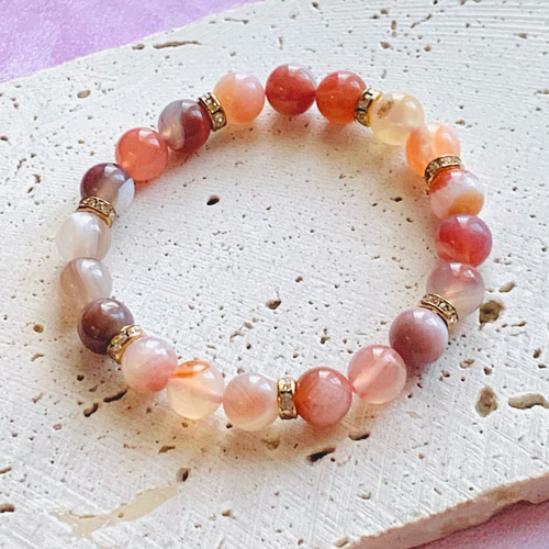 癒しの石・ピンクボツワナアゲートブレスレット 天然石 ロンデル