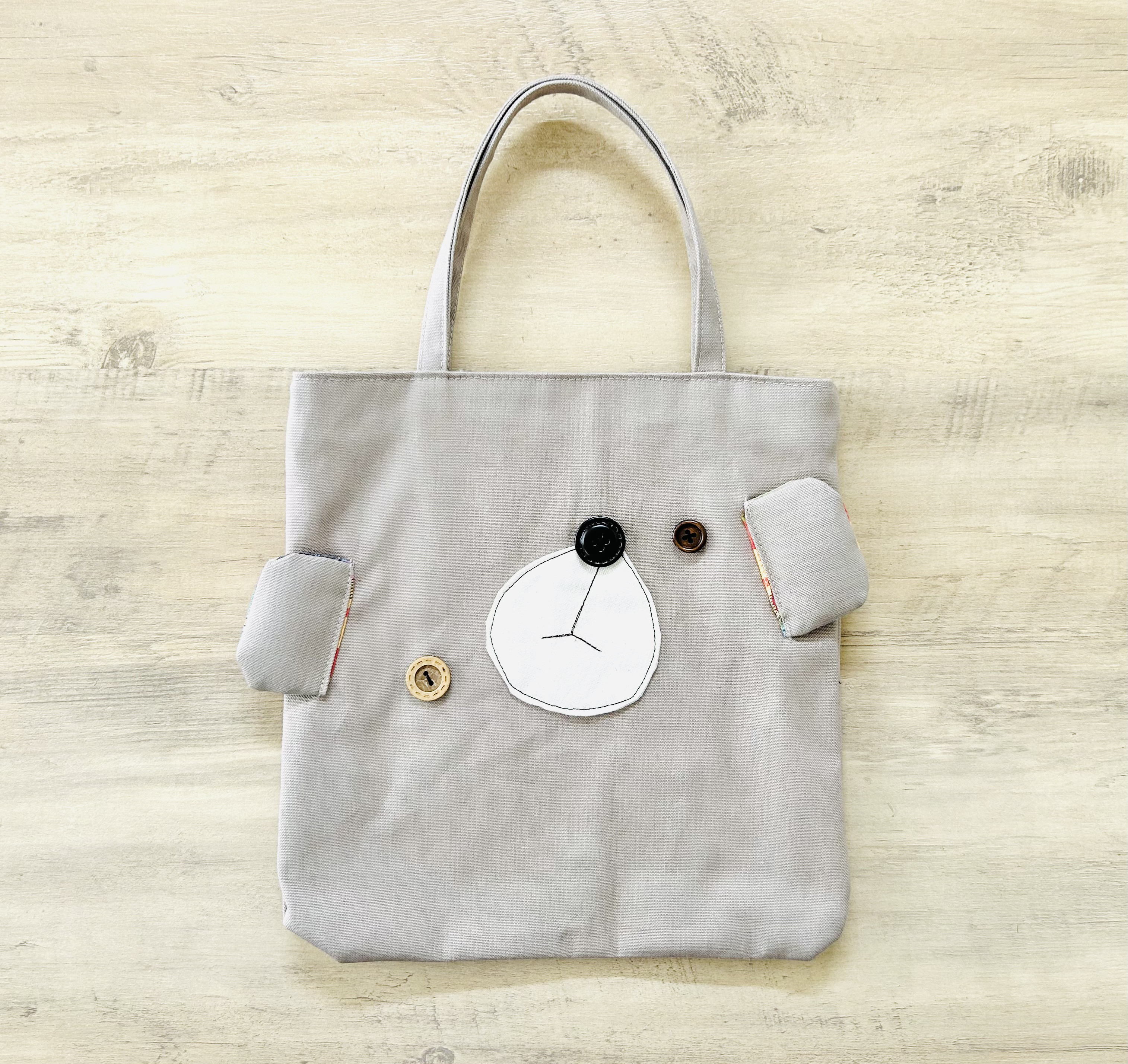 くまさん☆ぺたんこトートバッグ  【11号帆布gray】