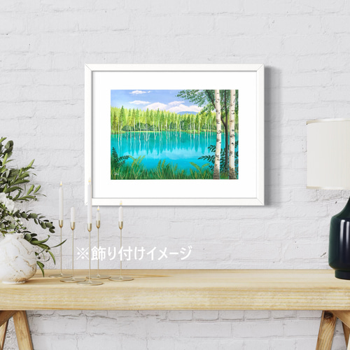 美瑛・青い池04」アクリル画 原画 風景画 額縁付 F4サイズ 絵画