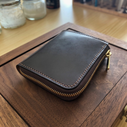 受注製作 Horweenシェルコードバン #8バーガンディ L字