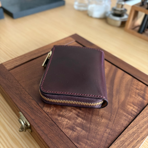 受注製作 Horweenシェルコードバン #8バーガンディ L字ファスナーミニ