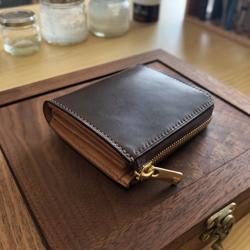 受注製作 Horweenシェルコードバン #8バーガンディ L字ファスナーミニ