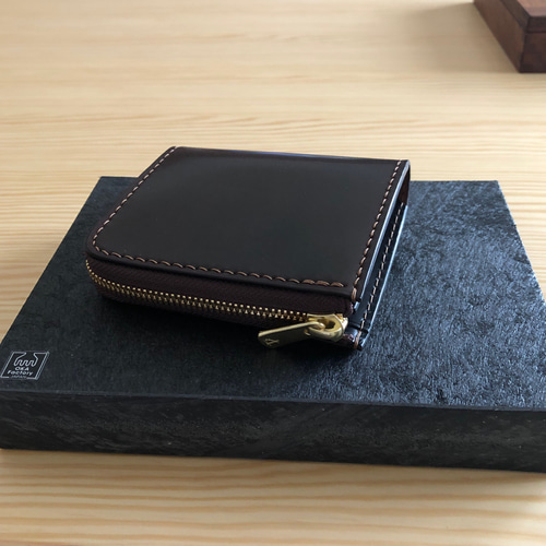 特注商品 コードバン 蝋引き黒色革 L字ファスナー財布 ☆HG