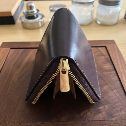 受注製作 Horweenシェルコードバン #8バーガンディ L字