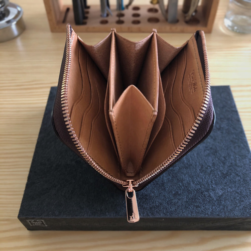 ホーウィンシェルコードバン　#8 バーガンディ　L字ファスナーコンパクト財布 受注製作 Horweenシェルコードバン #8バーガンディ L字