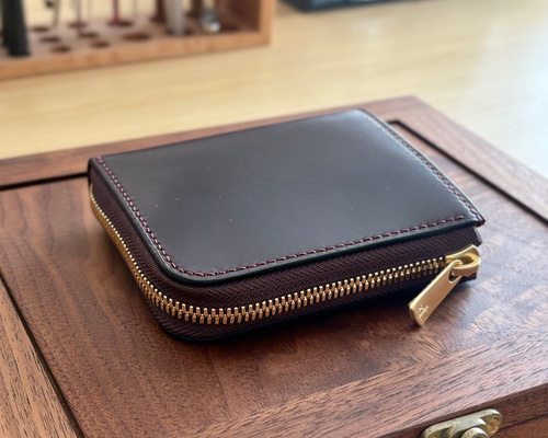 受注製作 Horweenシェルコードバン #8バーガンディ L字ファスナーミニ