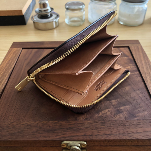 受注製作 Horweenシェルコードバン #8バーガンディ L字ファスナーミニ