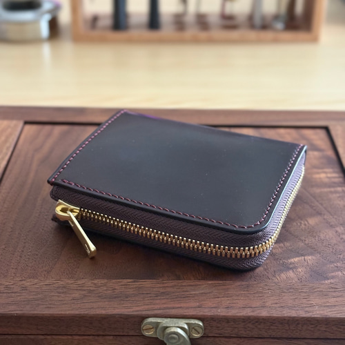 受注製作 Horweenシェルコードバン #8バーガンディ L字ファスナーミニ