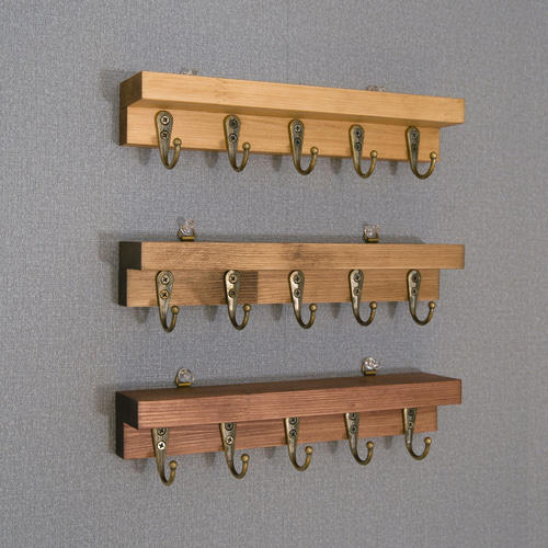 壁付けキーフック 棚あり5連フック /両面テープ、ピン、磁石で取り付け