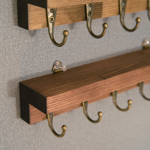 壁付けキーフック 棚あり5連フック /両面テープ、ピン、磁石で取り付け