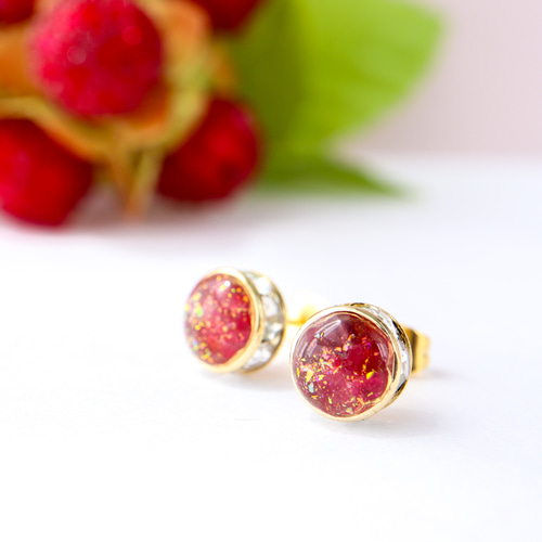 新品.AU750.18WG金 非加熱天然宝石レットスピネルジュエリーピアス