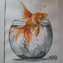 金魚と波の水彩画（フレーム付き） af7b09ed1f22827791287939a0066e