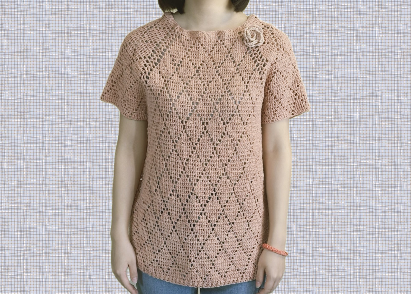 サマーセーター　ダイヤ柄（ピンク）