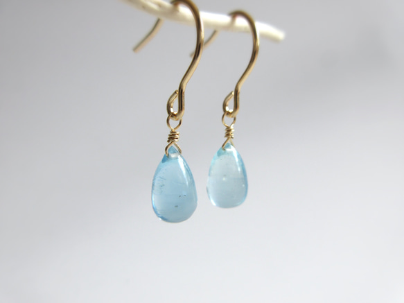 サンタマリア カラー アクアマリン 一粒 ドロップ ピアス 14kgf サンタ