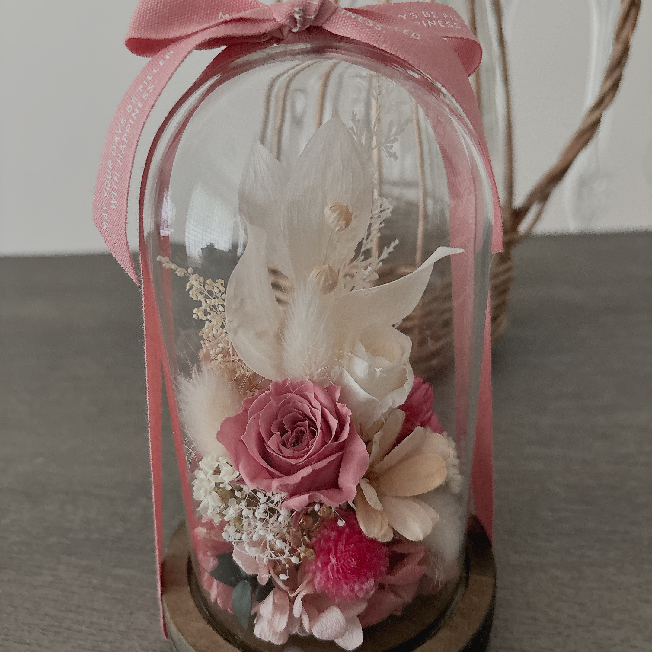 スモークツリー とピンクハーフリース バラ 千日紅 貝細工 ドライ