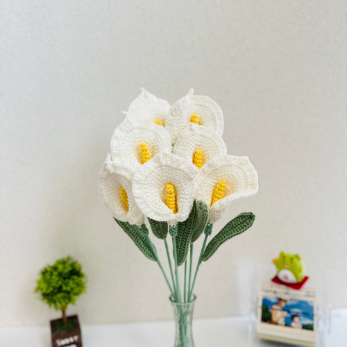 枯れない花 カラーリリー 編みぐるみ 花速 ブーケ インテリア 置物
