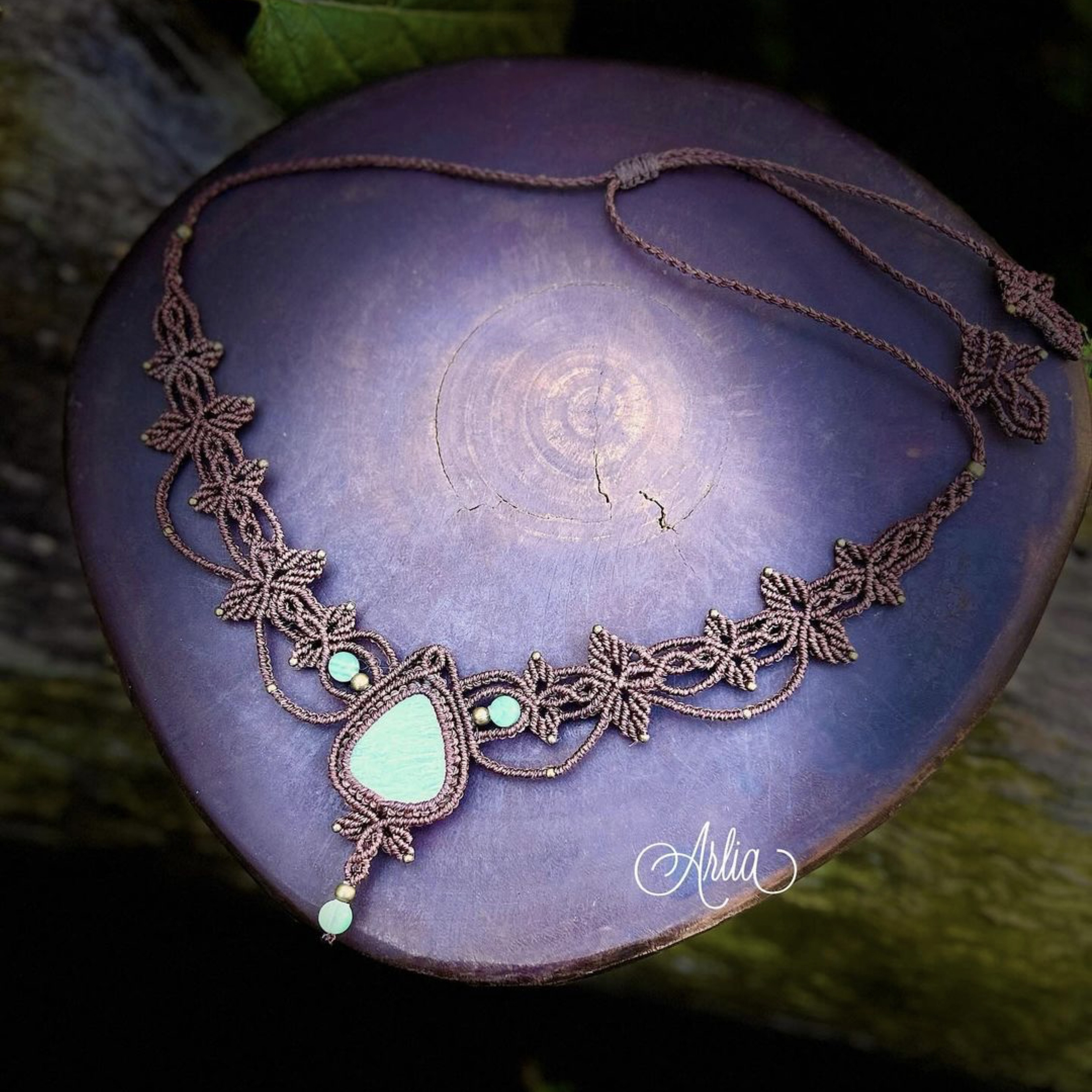 マクラメネックレス　アマゾナイト