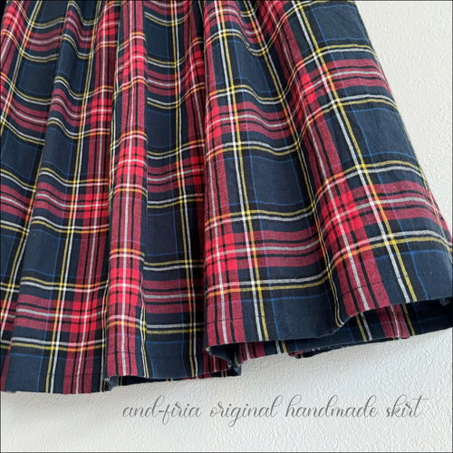 新品♡パーリーゲイツ♡スカート♡モノグラム柄♡ネイビー♡レッド♡M 播州織ネイビー×レッドタータンチェックのギャザースカート ロング