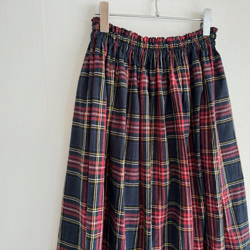 新品♡パーリーゲイツ♡スカート♡モノグラム柄♡ネイビー♡レッド♡M 播州織ネイビー×レッドタータンチェックのギャザースカート ロング