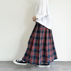 播州織で魅せる♪ネイビー×レッドタータンチェックのギャザースカート