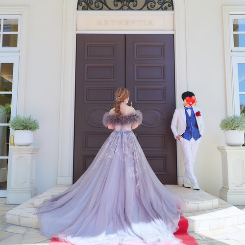 実例写真！取り外しオフショルダー 色直し ラッフルフリル ブライダル  