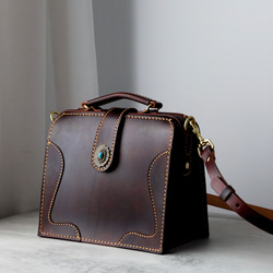 ★限量2件！ ★大容量扁平扣環包，手工皮革單肩包，兩用 第14張的照片