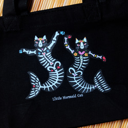 マーメイド猫のミニトートバッグ　ランチトート　キャンバストート 4枚目の画像