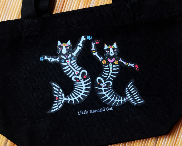 マーメイド猫のミニトートバッグ　ランチトート　キャンバストート 4枚目の画像