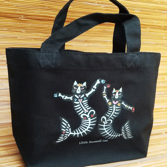 マーメイド猫のミニトートバッグ　ランチトート　キャンバストート 1枚目の画像