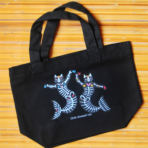 マーメイド猫のミニトートバッグ　ランチトート　キャンバストート 3枚目の画像